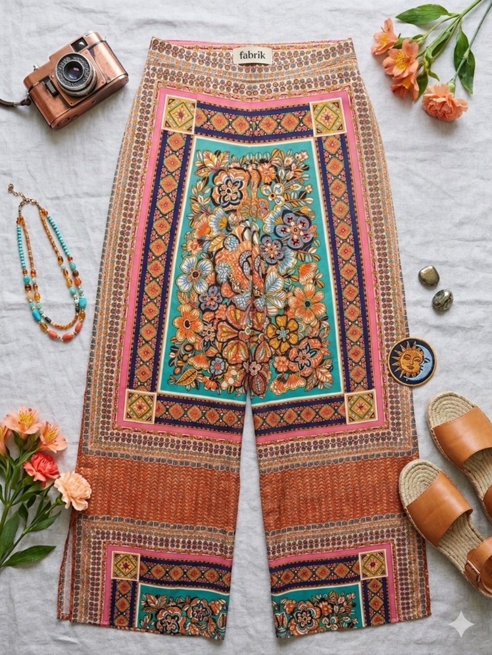 Fabrik Floral Boho Wide Leg Palazzo Pants